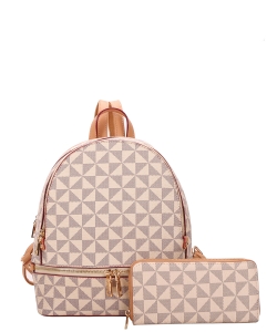 2In1 Smooth Checker Backpack Wallet Set 007-7285W TAUPE